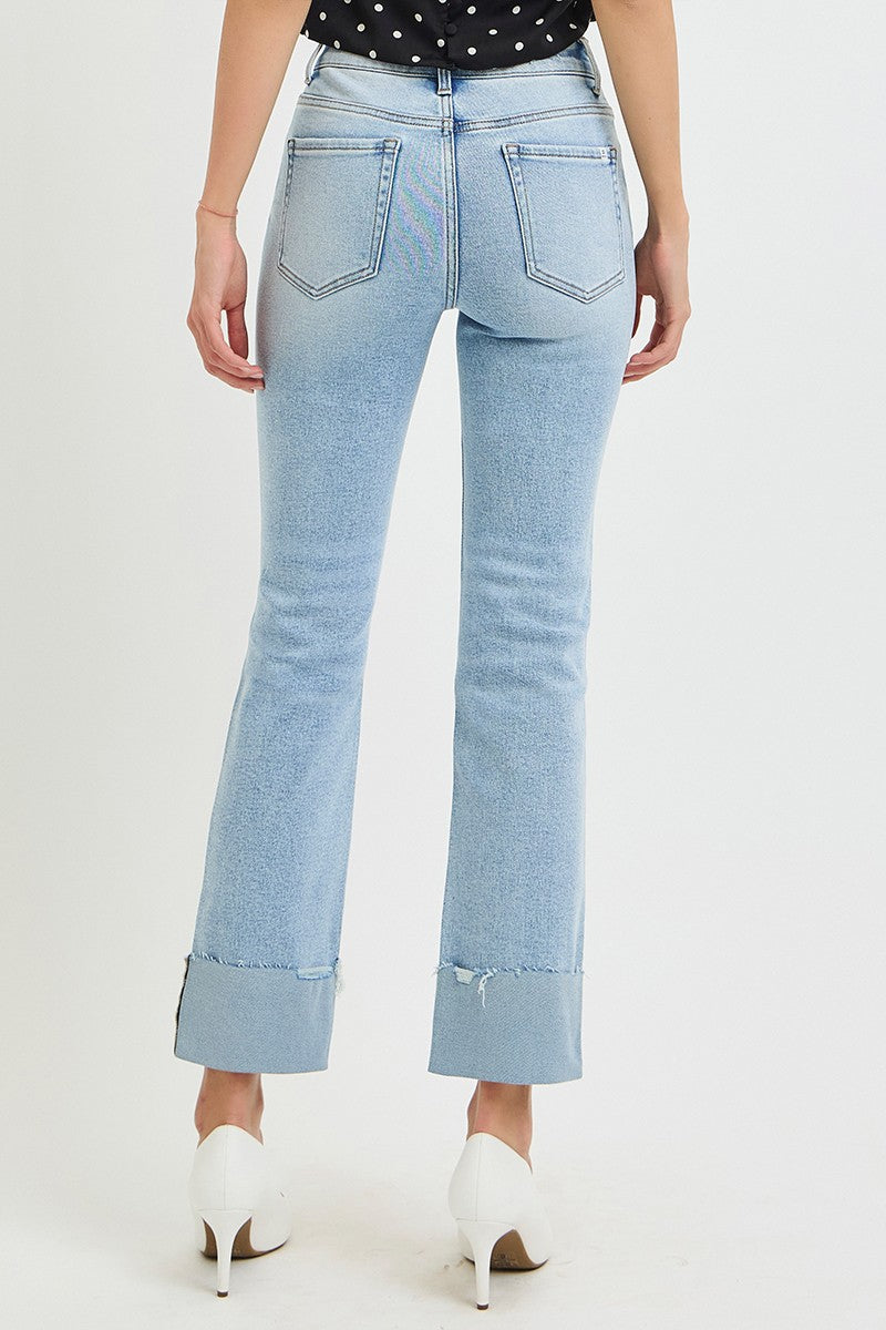 High Rise Crop Straight Cuffed Jeans