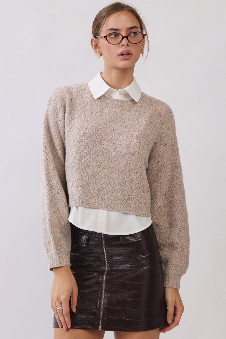 High-waisted Embossed Faux Croc Mini Skirt