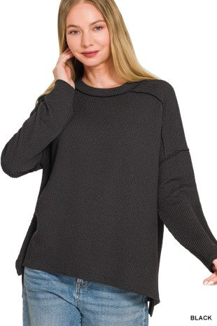 Zenana Raised Rib Boat Neck Long Sleeve Top