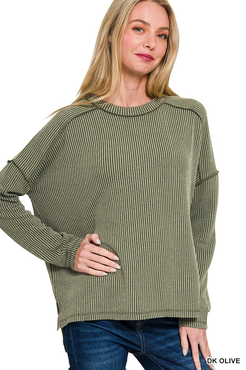 Zenana Raised Rib Boat Neck Long Sleeve Top