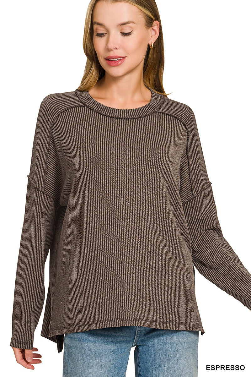 Zenana Raised Rib Boat Neck Long Sleeve Top