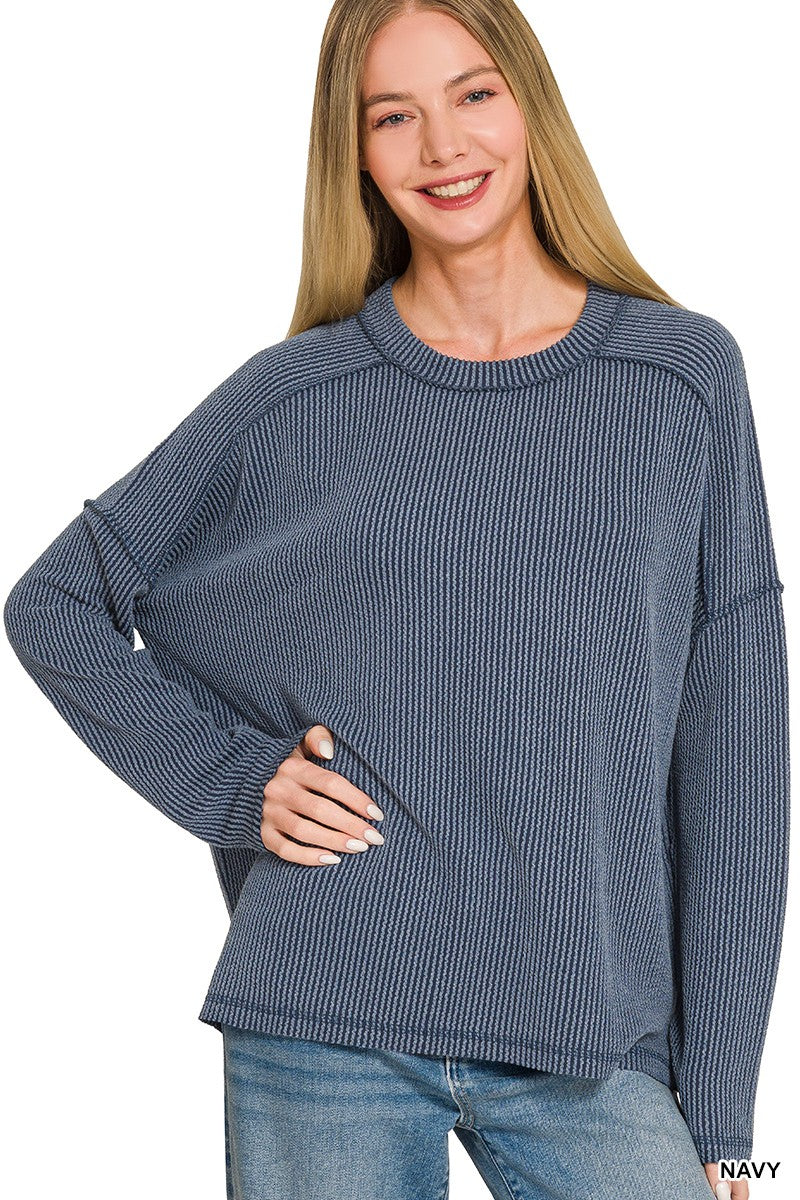 Zenana Raised Rib Boat Neck Long Sleeve Top