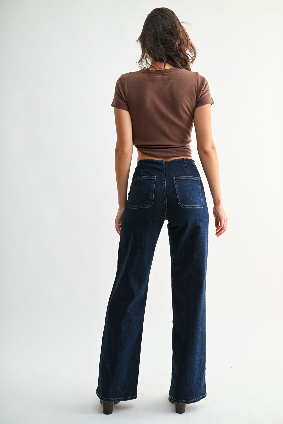 Dark Denim No Waistband Pintuck Straight Jeans
