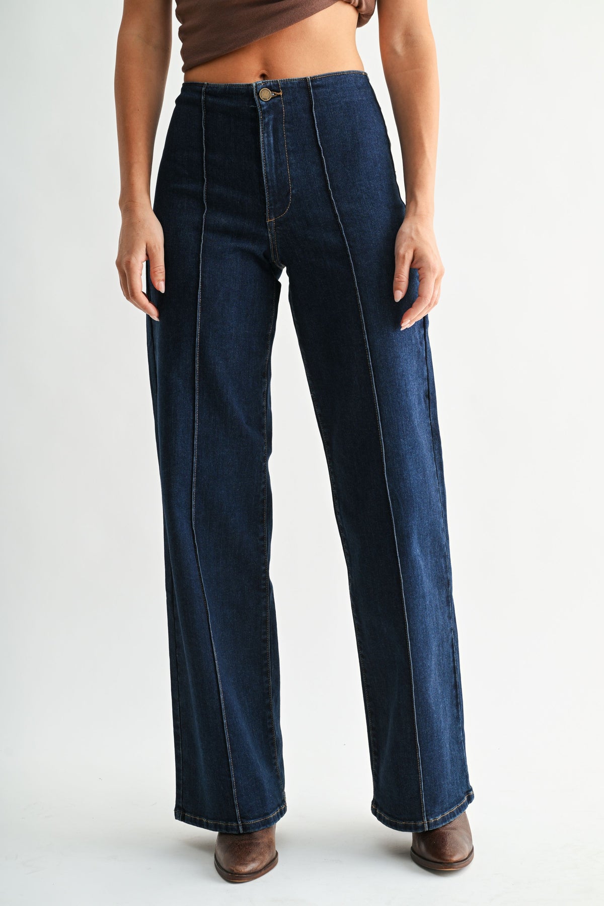 Dark Denim No Waistband Pintuck Straight Jeans