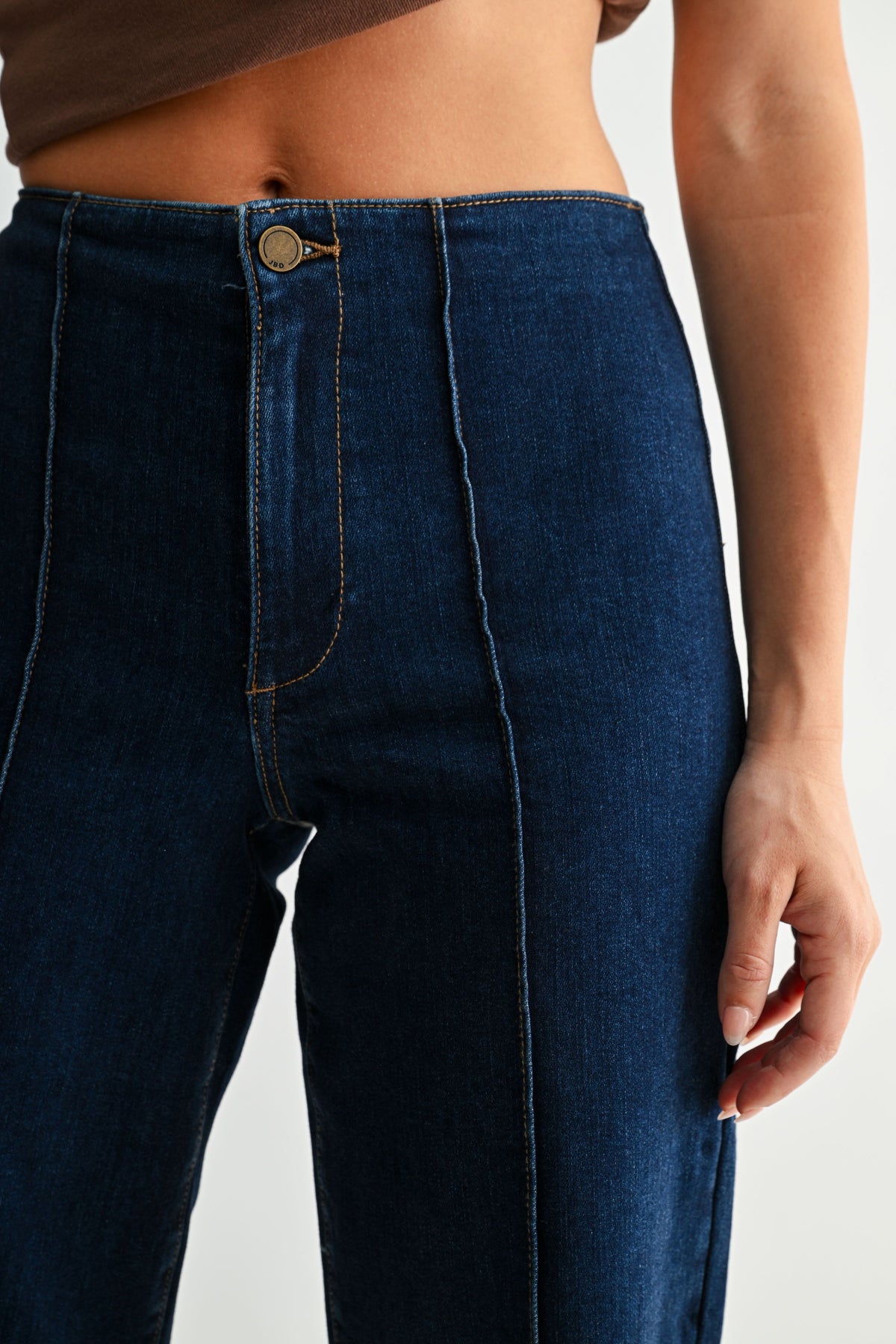 Dark Denim No Waistband Pintuck Straight Jeans