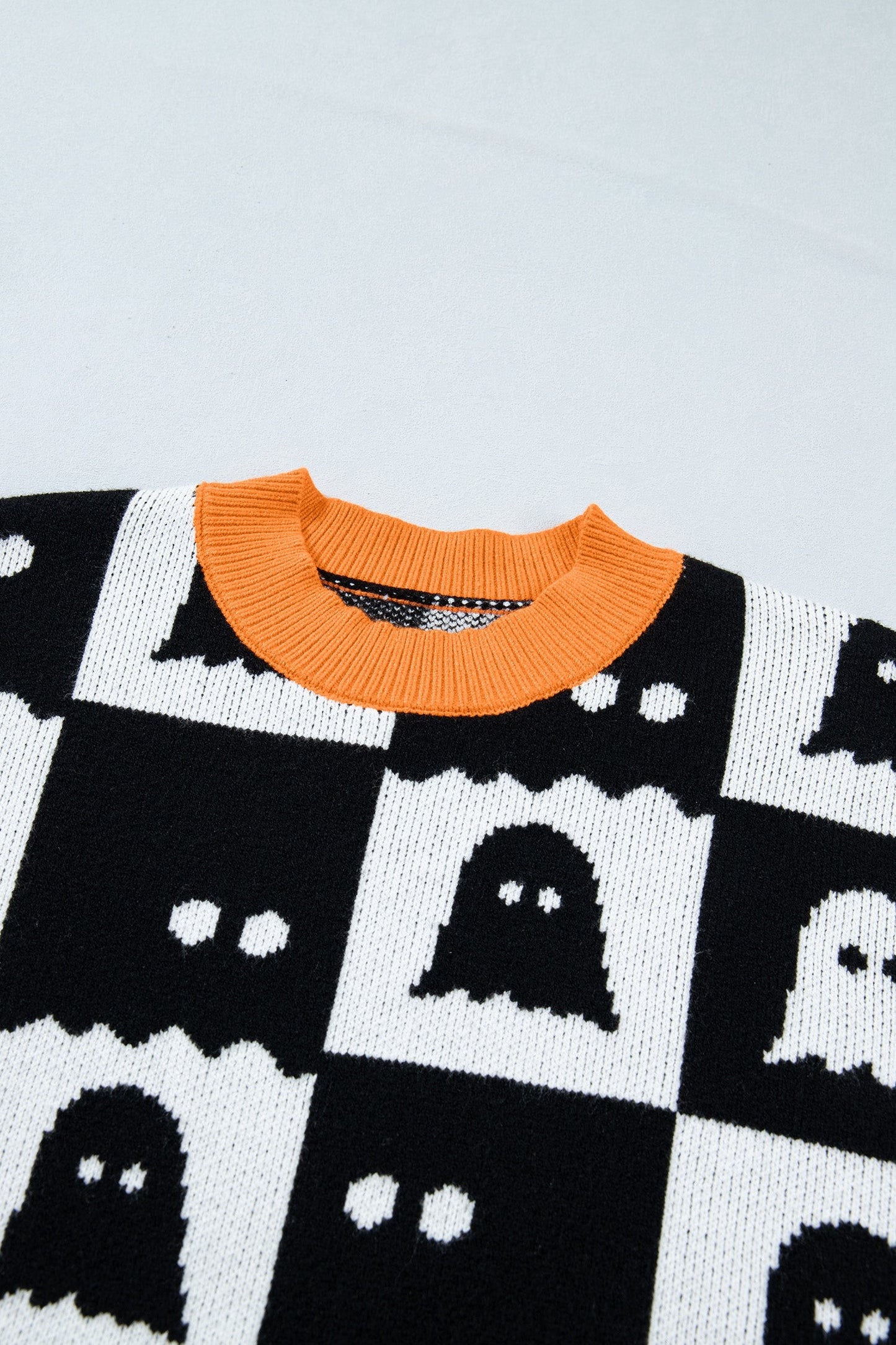 Halloween Ghost Checkered Long Sleeve High Neck Sweater