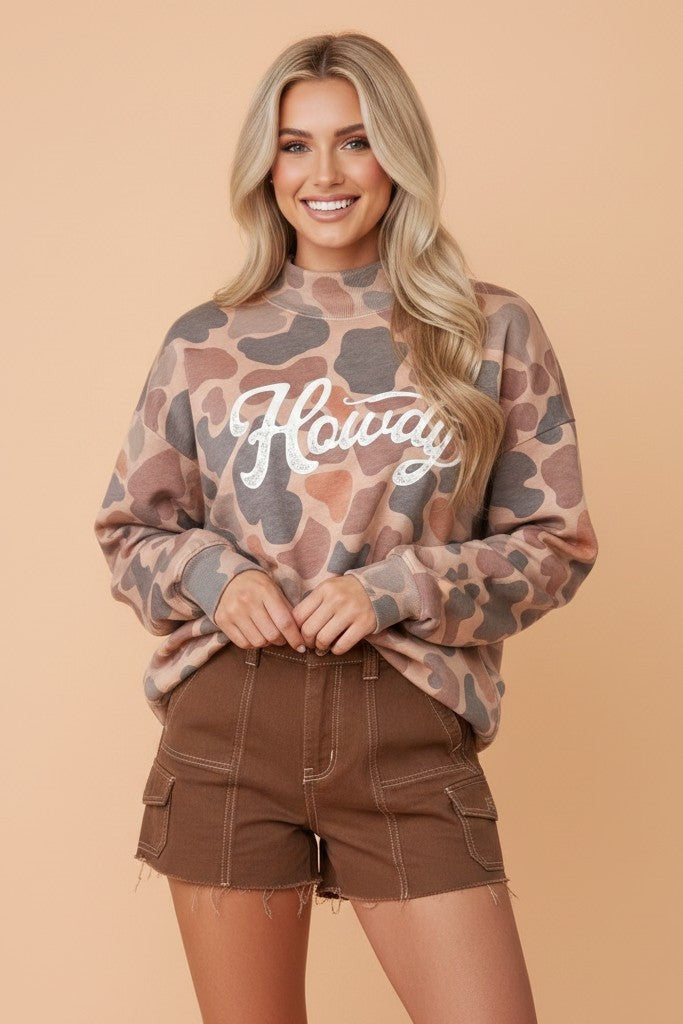 Howdy Camo Baggy Pullover Sweatshirt