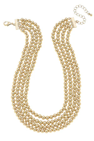 Row Layered Ball Bead Necklace in Shiny Gold