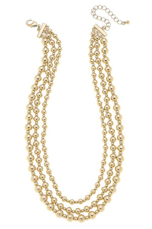 Row Layered Ball Bead Necklace in Shiny Gold
