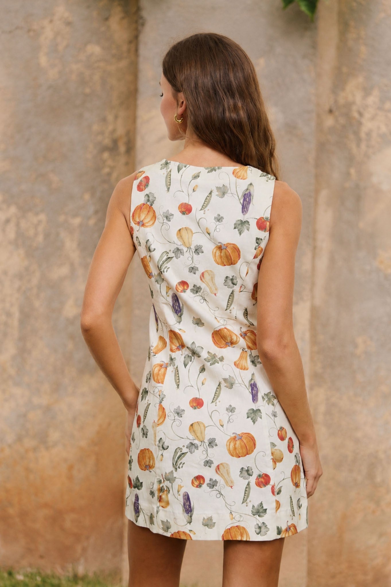 Fall Pattern Sleeveless Button Down Mini Dress