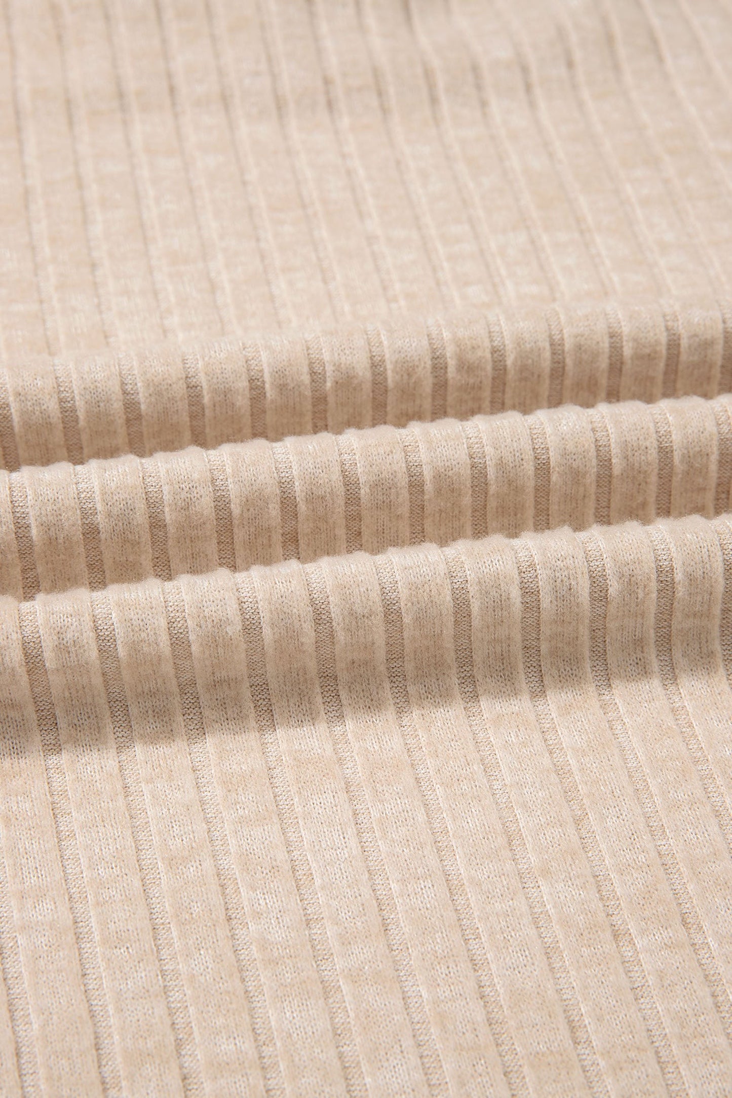 Solid Oatmeal Ribbed Knit Cowl Neck Long Sleeve Top