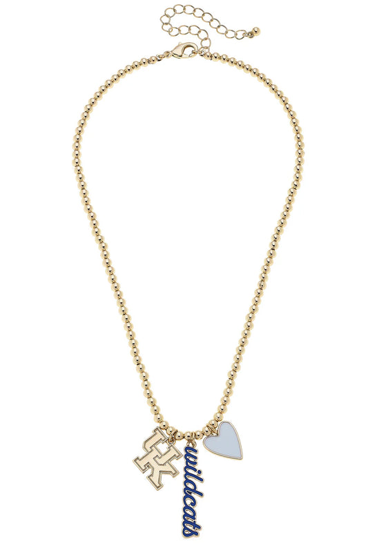Kentucky Wildcats Ball Bead Charm Necklace in Shiny Gold
