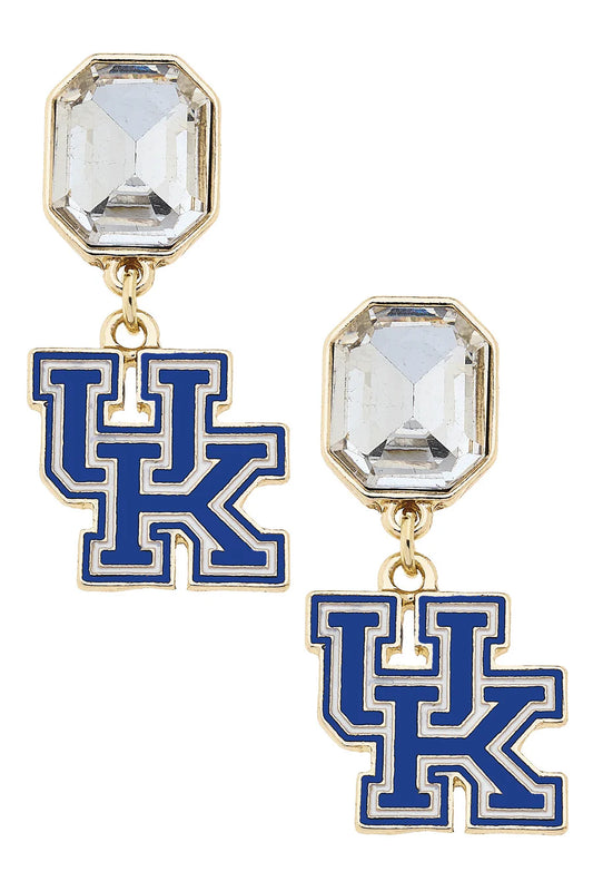Kentucky Wildcats Rhinestone Enamel Logo Earrings in Shiny Gold