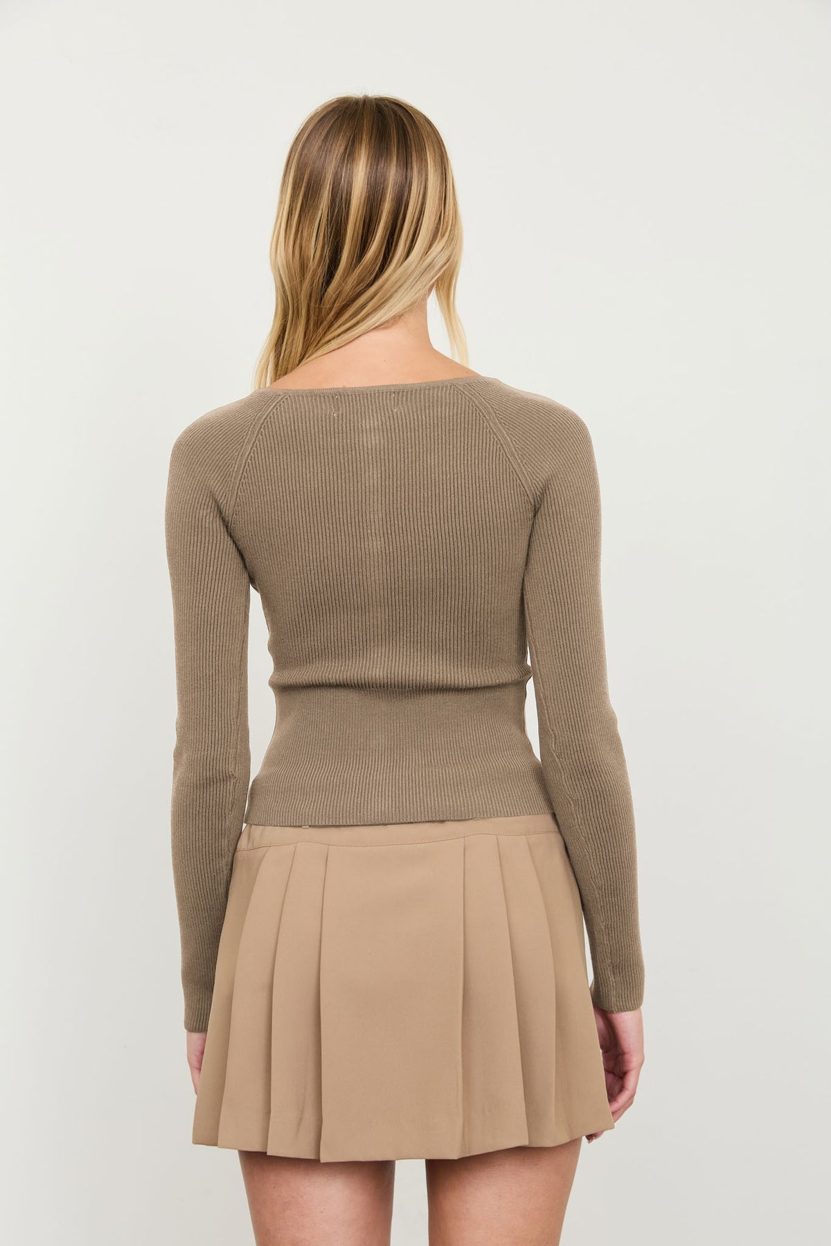 Ribbed Raglan Button Down Knit Cardigan