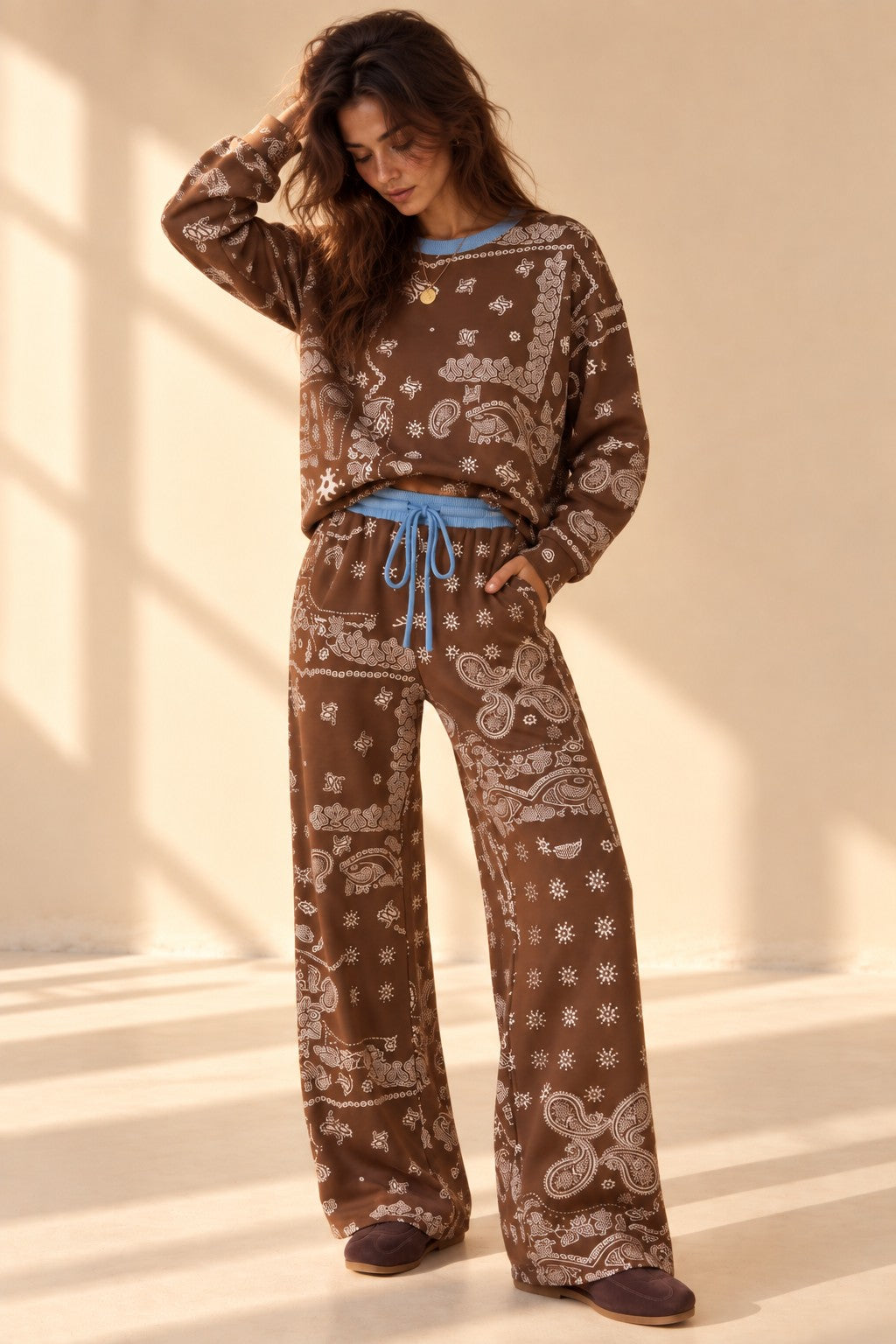 Bandana Printed French Terry Top & Pants Set