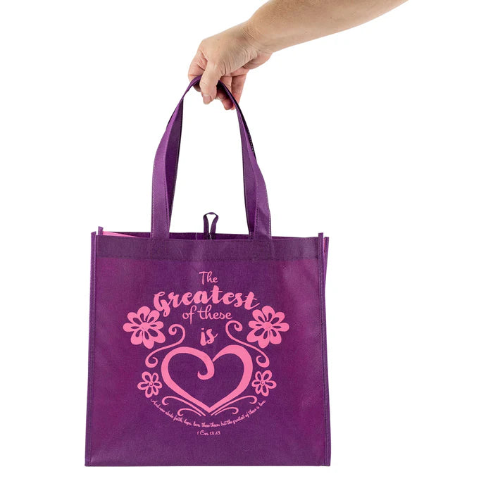 Purple Eco Tote- Greatest Of These Is Love