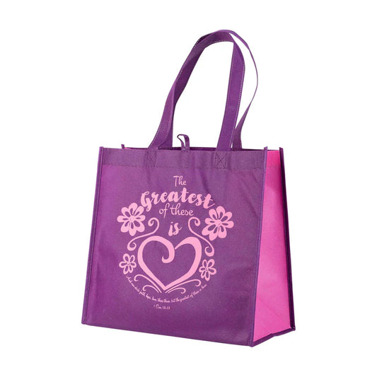 Purple Eco Tote- Greatest Of These Is Love
