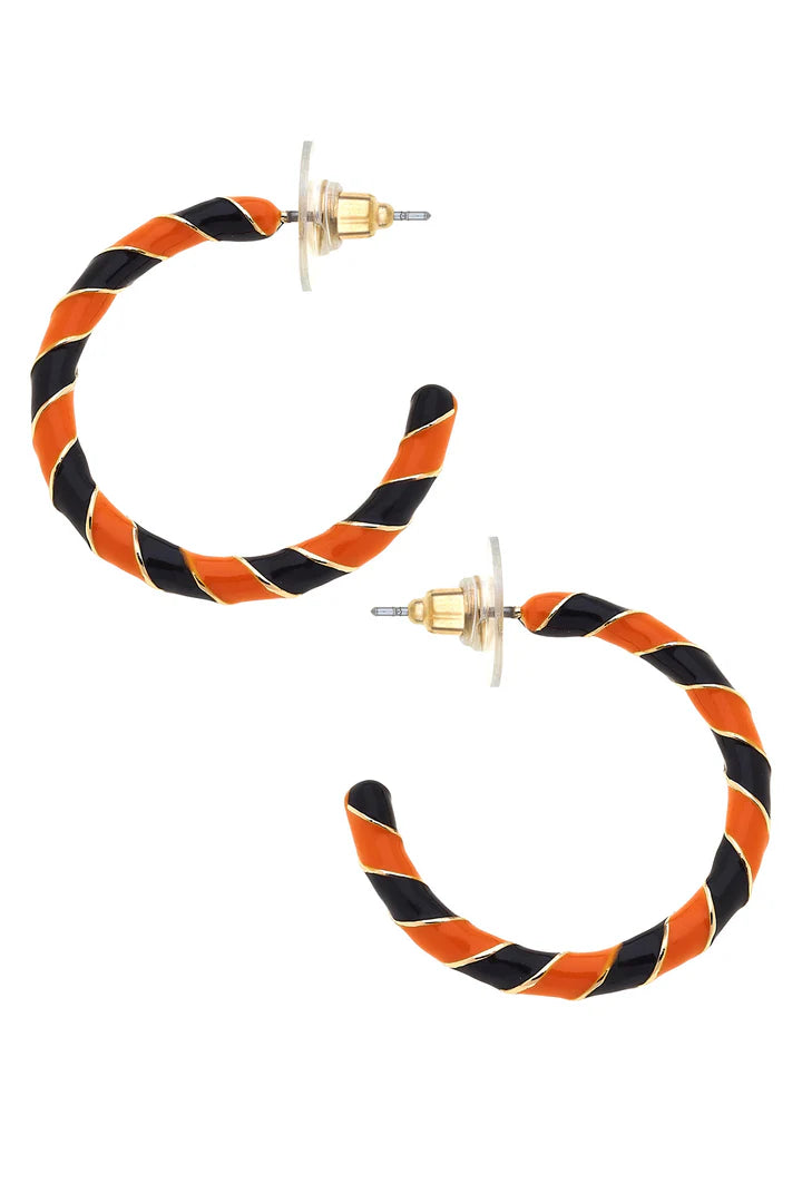 Halloween Twisted Enamel Hoop Earrings in Orange & Black