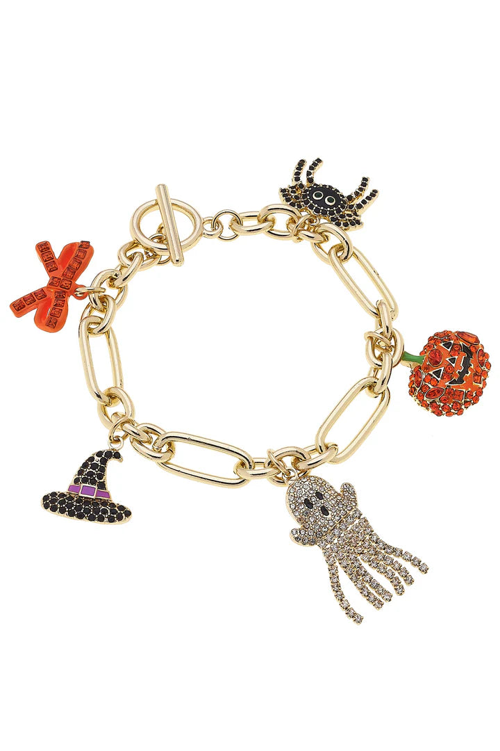 Halloween Pave Icons Charm Bracelet in Shiny Gold