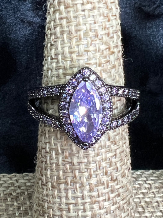 R.S. Covenant Lavender Cubic Zirconia Marquise Black Ring Style 6427