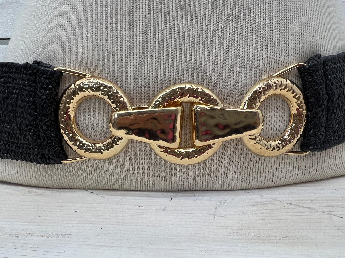 Woven Raffia Belt With Gold Accents