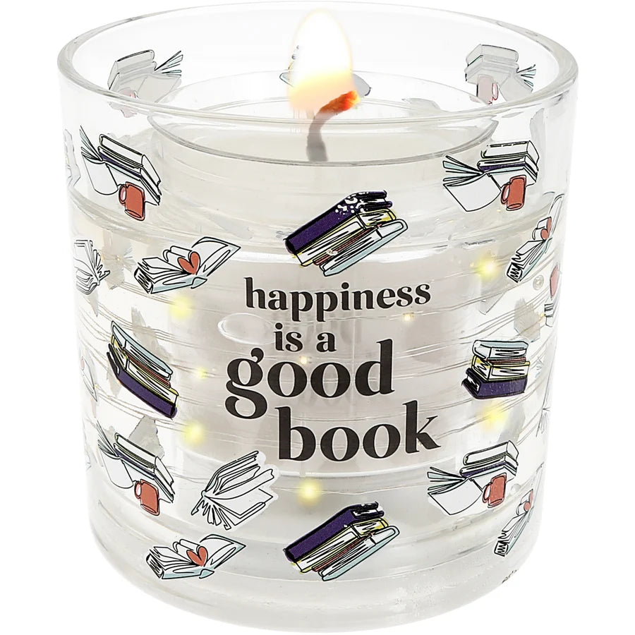 5 oz Refillable Soy Wax Candle with LED Accents- Good Book