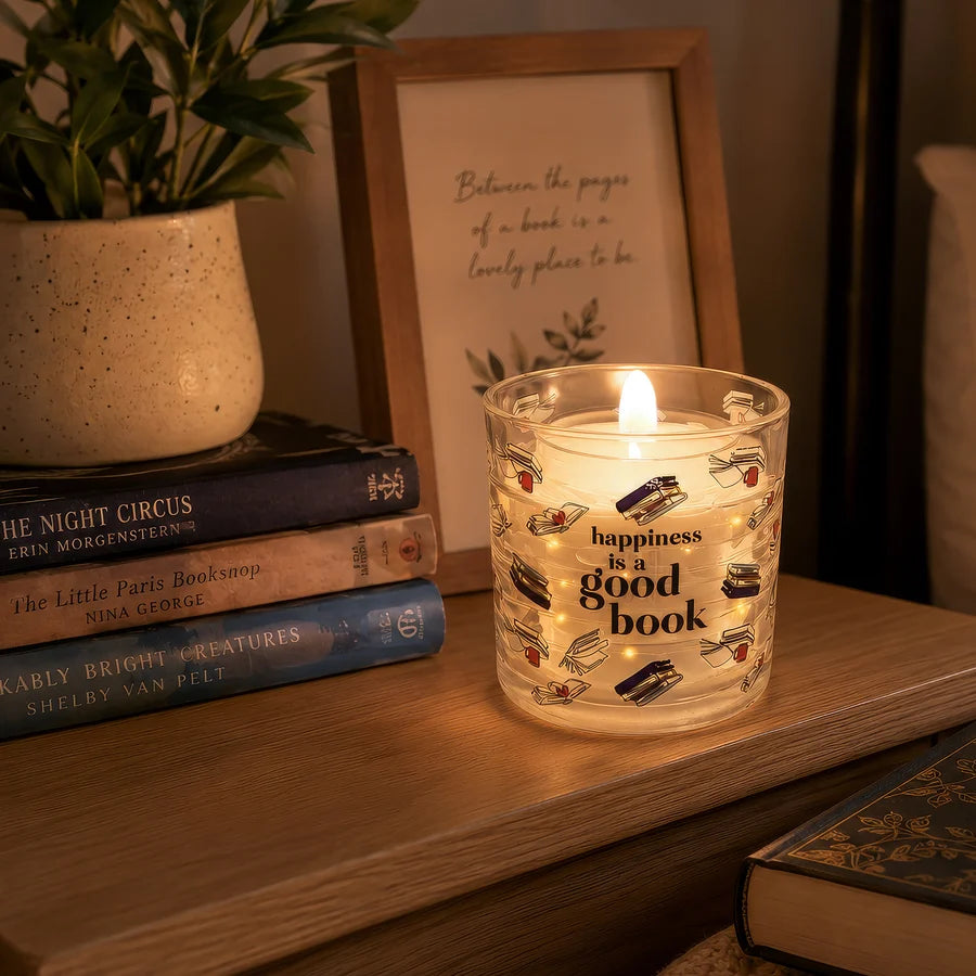 5 oz Refillable Soy Wax Candle with LED Accents- Good Book