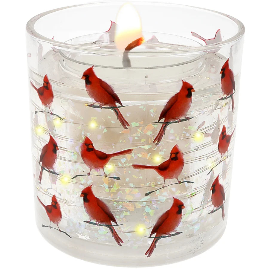 5 oz Refillable Soy Wax Candle with LED Accents- Cardinals