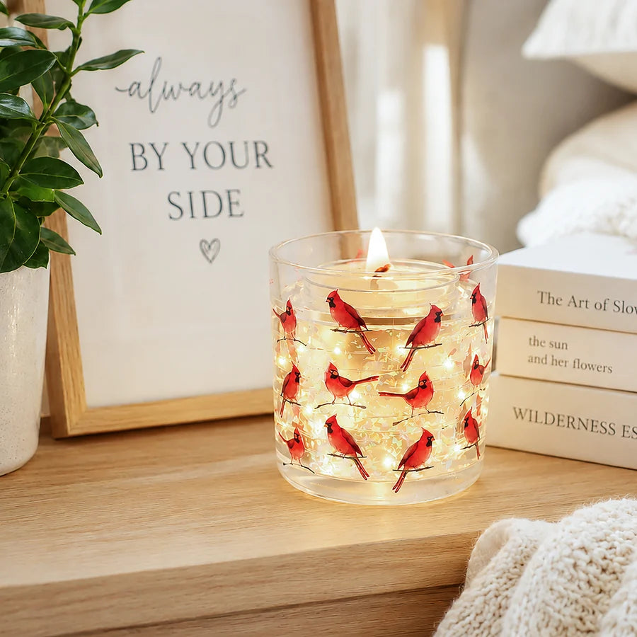 5 oz Refillable Soy Wax Candle with LED Accents- Cardinals