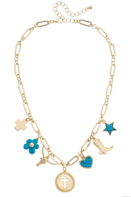 Cowboy Church Charm Necklace in Shiny Gold