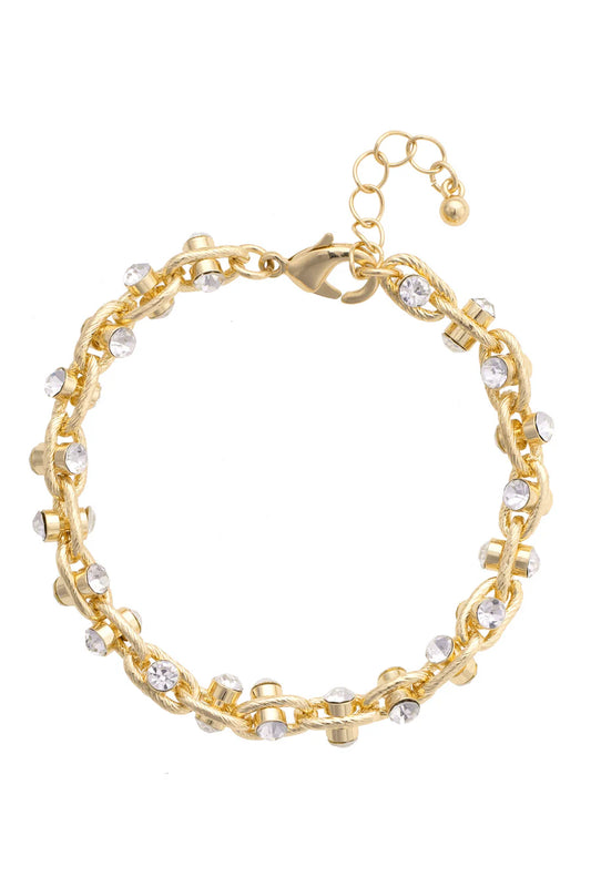 Krystal Twisted Rhinestone Bracelet in Shiny Gold