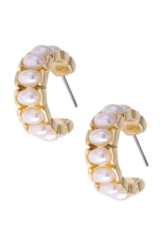 Kitty Pearl Hoop Earrings in Ivory