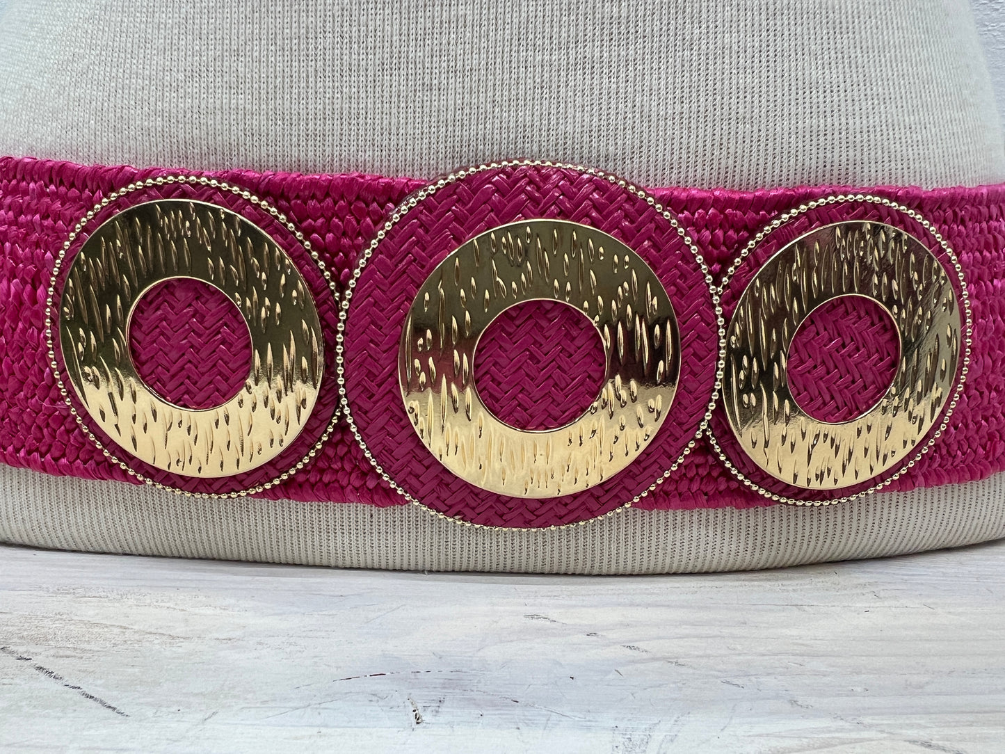 Woven Raffia Belt With Gold Accents