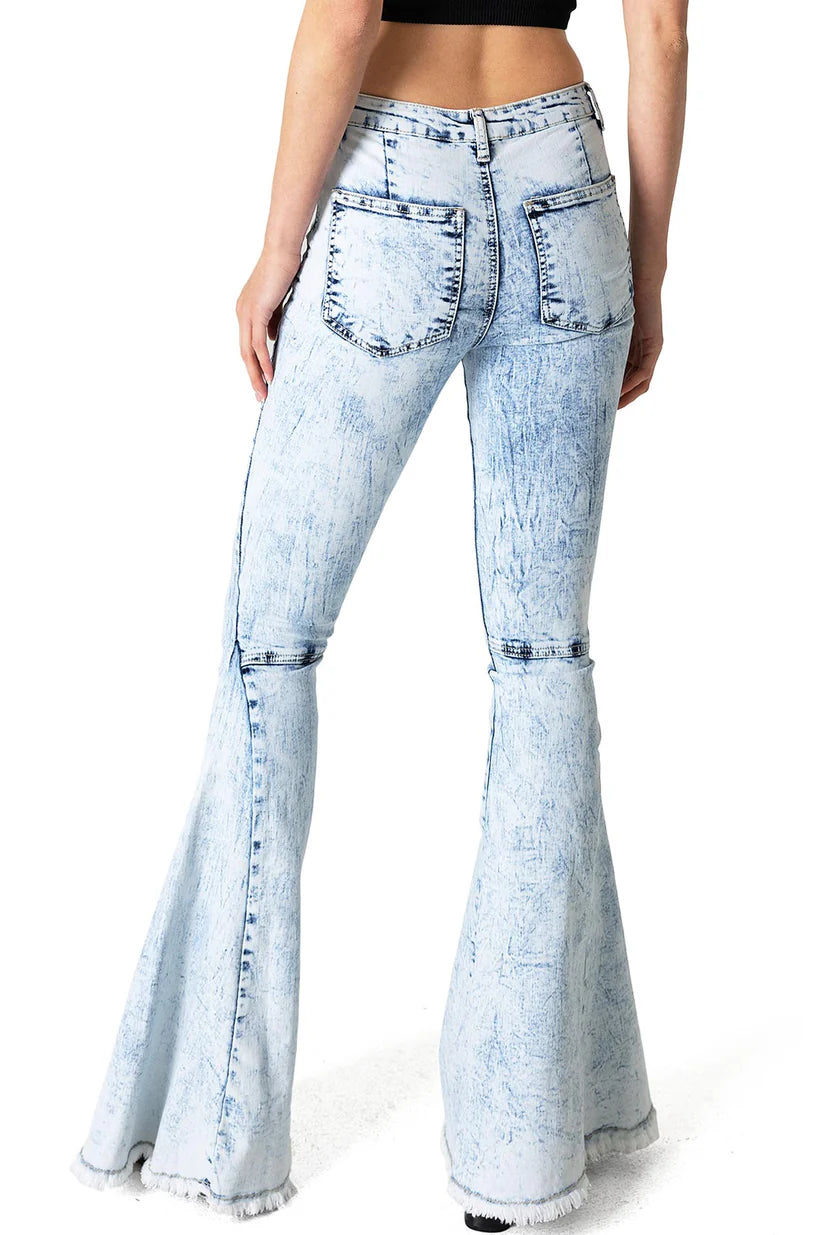 Acid Washed Bell Bottom Denim Jeans