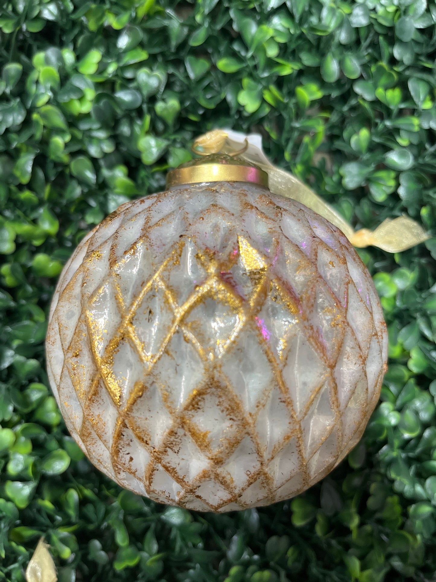 Round White & Gold Ornament