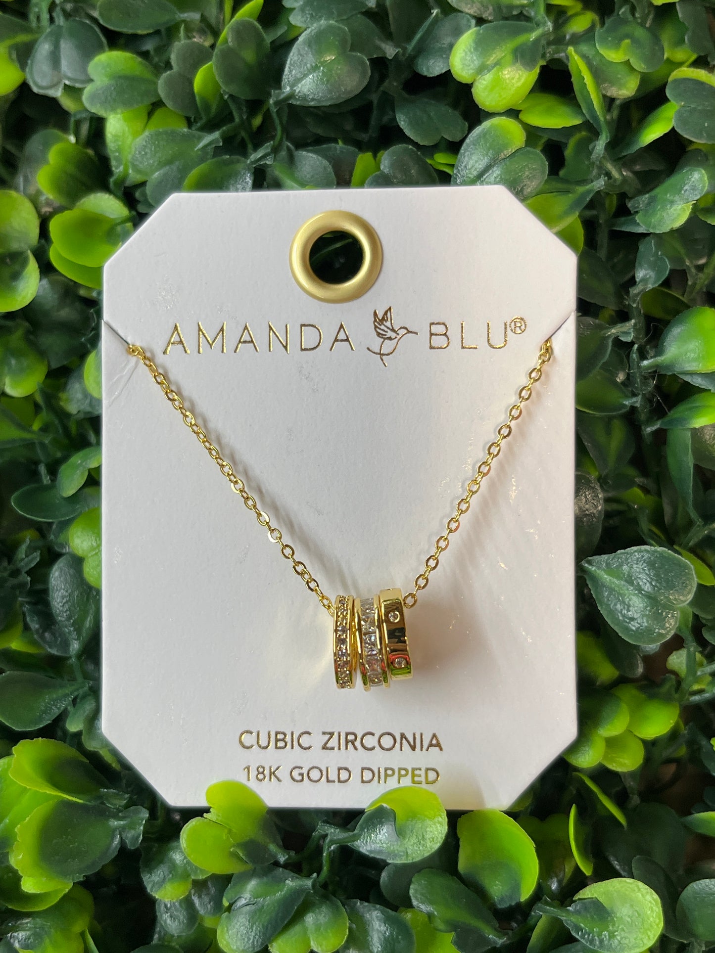Gold Cubic Zirconia Triple Ring Necklace