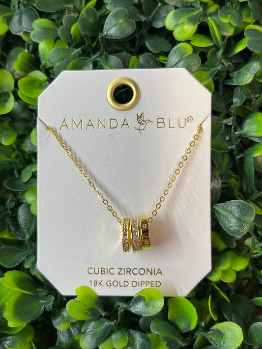 Gold Cubic Zirconia Triple Ring Necklace