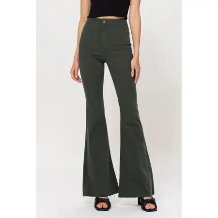 Women's Cello Forest Green High Rise Skinny Super Flare Jeans