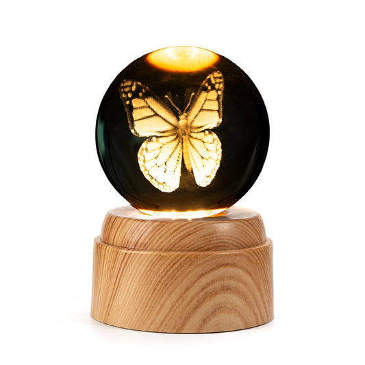 Crystal Ball with Rotating Lighted Base- Butterfly