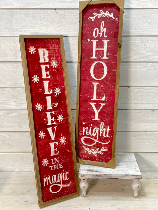 Red Wooden Christmas Wall/Easel Back Vertical Sign
