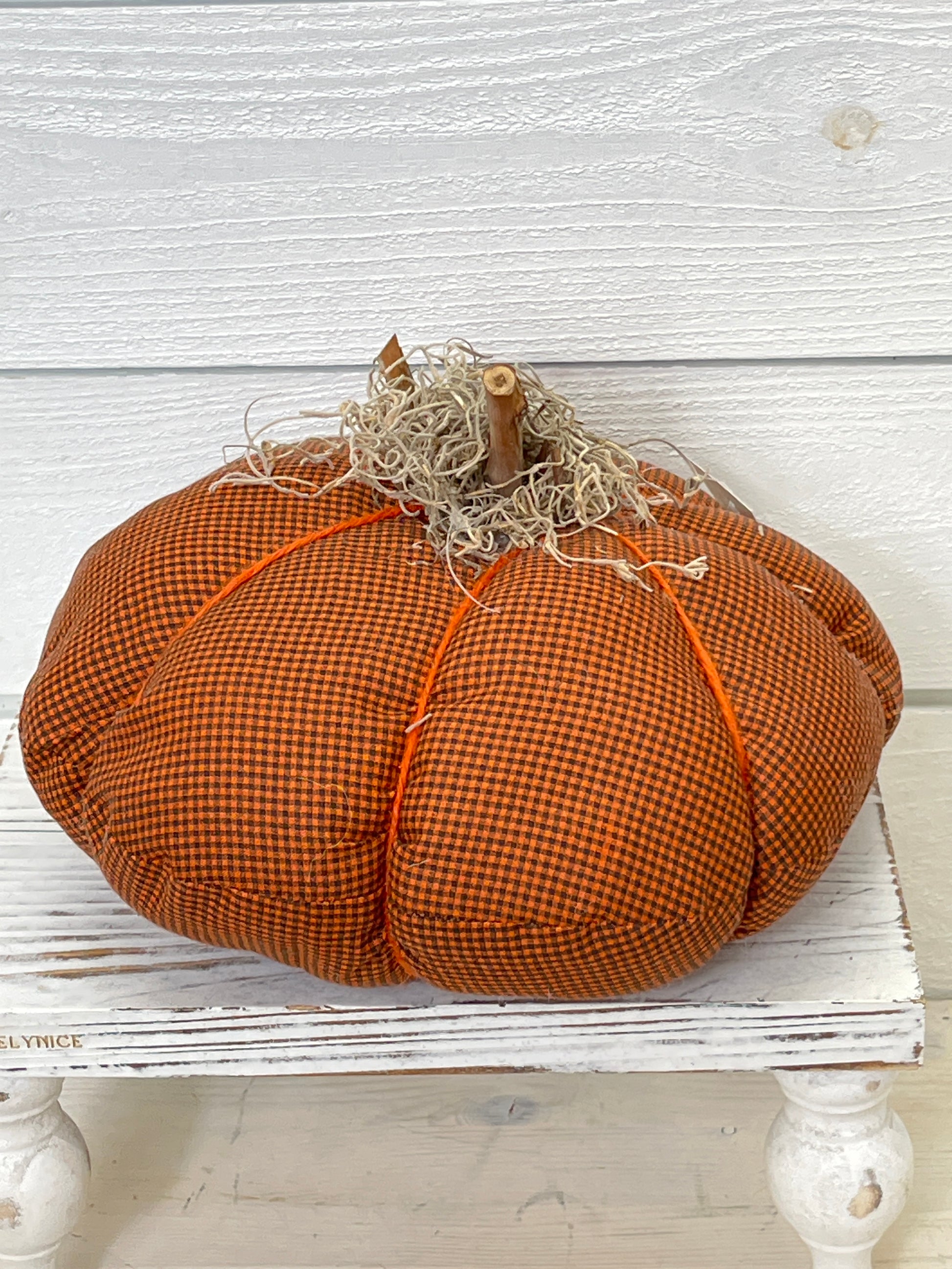 Black And Orange Plaid Fabric Pumpkin