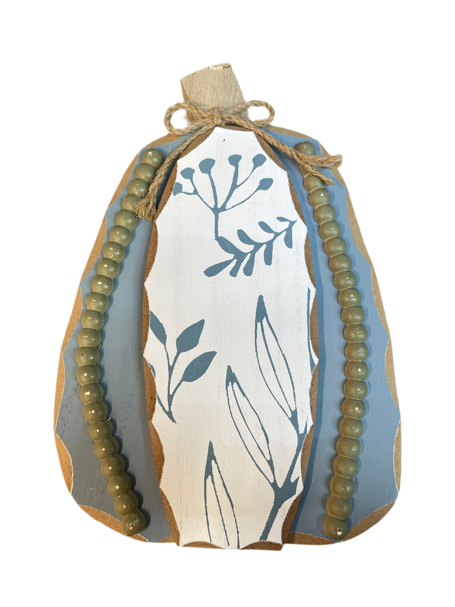 Blue Beaded Pumpkin Shaped Wood Block Decor