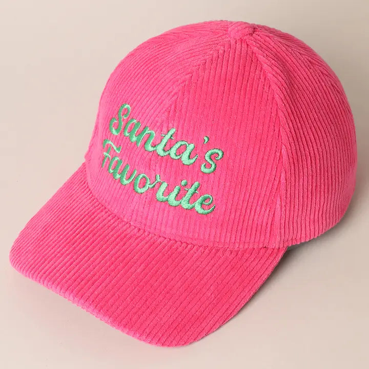 Santa's Favorite Embroidery Fuchsia Corduroy Cap