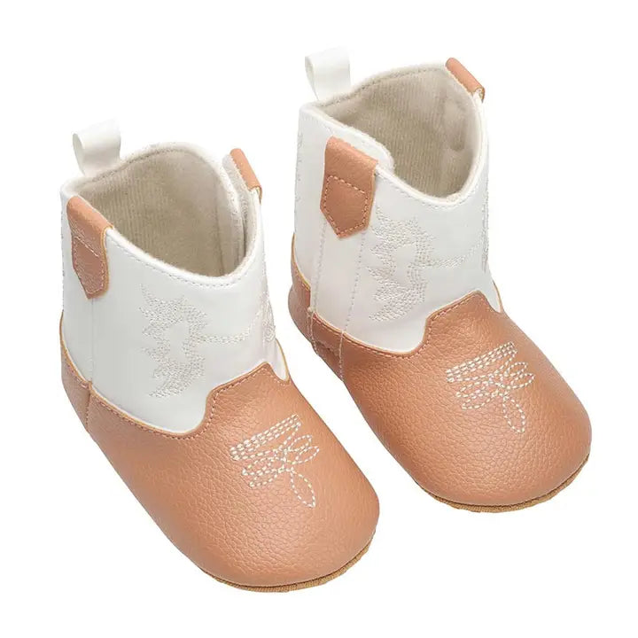 Stephan Baby Cowboy Boots- White + Tan