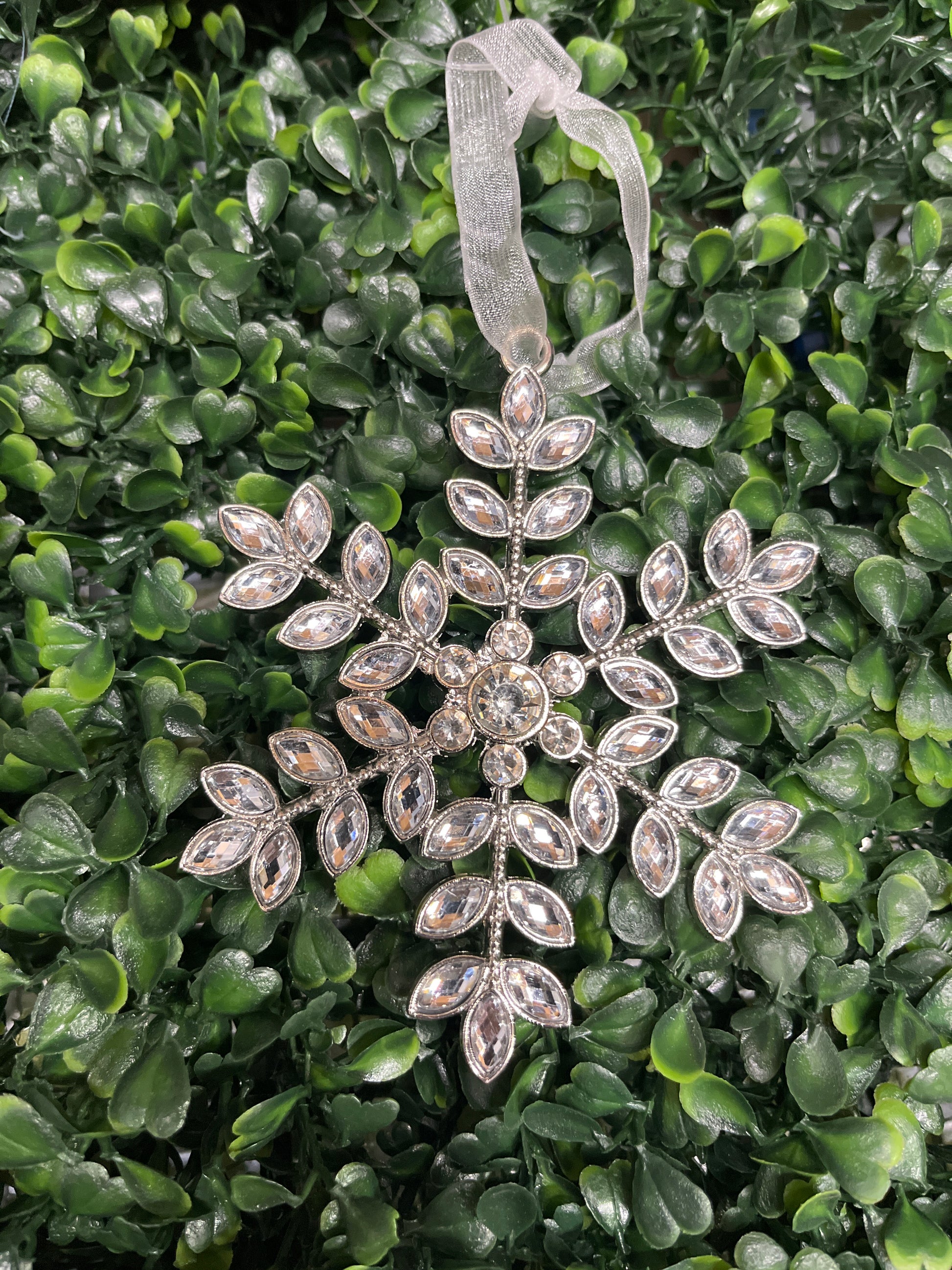 Small Metal Snowflake With Crystals Ornament