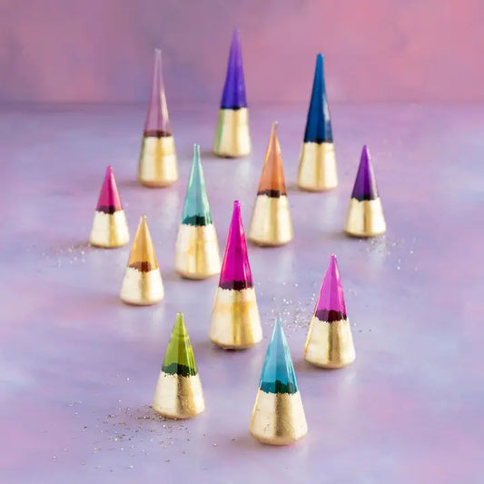 Glitterville Glass Rainbow Gold Leaf Cone Tree