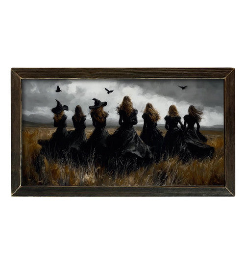 Witches In Windy Field Brown Stain Frame- 16x30