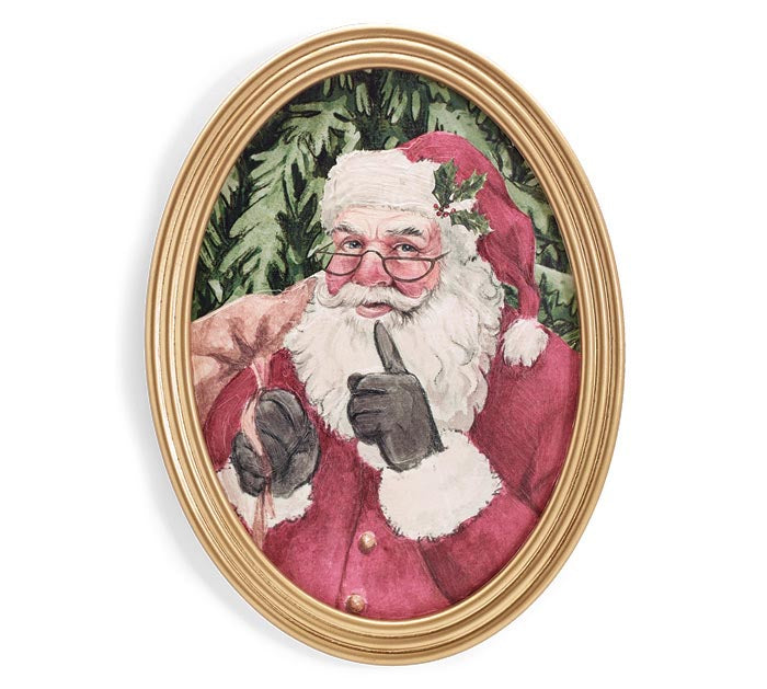 Oval Wooden Santa Picture With Gold Frame