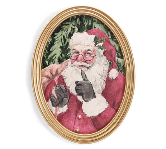 Oval Wooden Santa Picture With Gold Frame