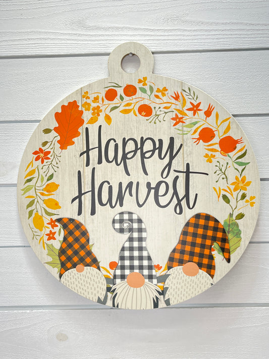 Happy Harvest Gnome Round Adoornament